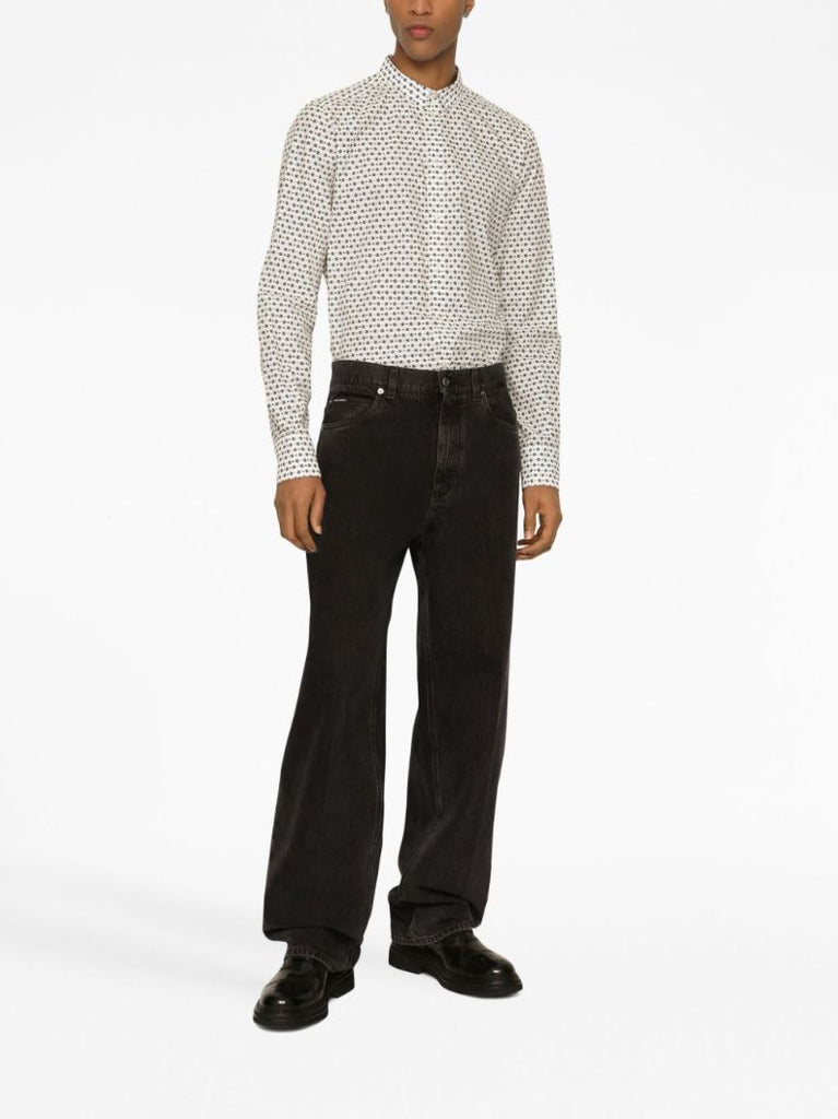 White Dg Print Long Sleeve Shirt