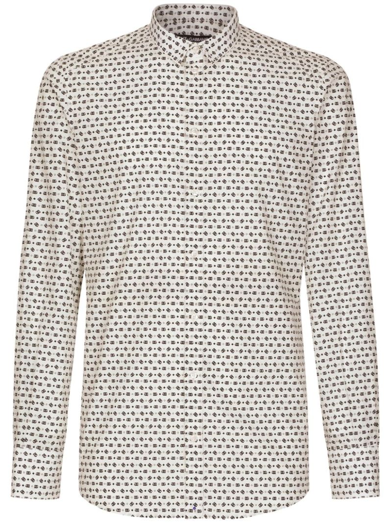 White Dg Print Long Sleeve Shirt