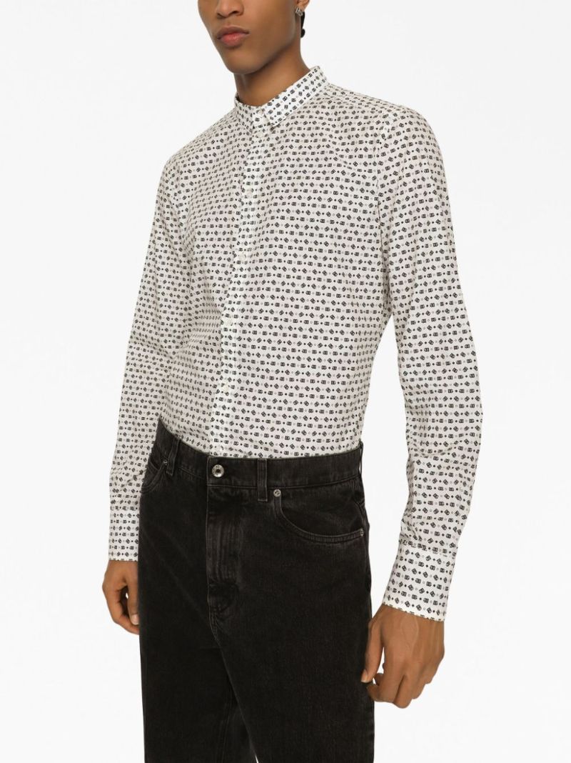 White Dg Print Long Sleeve Shirt