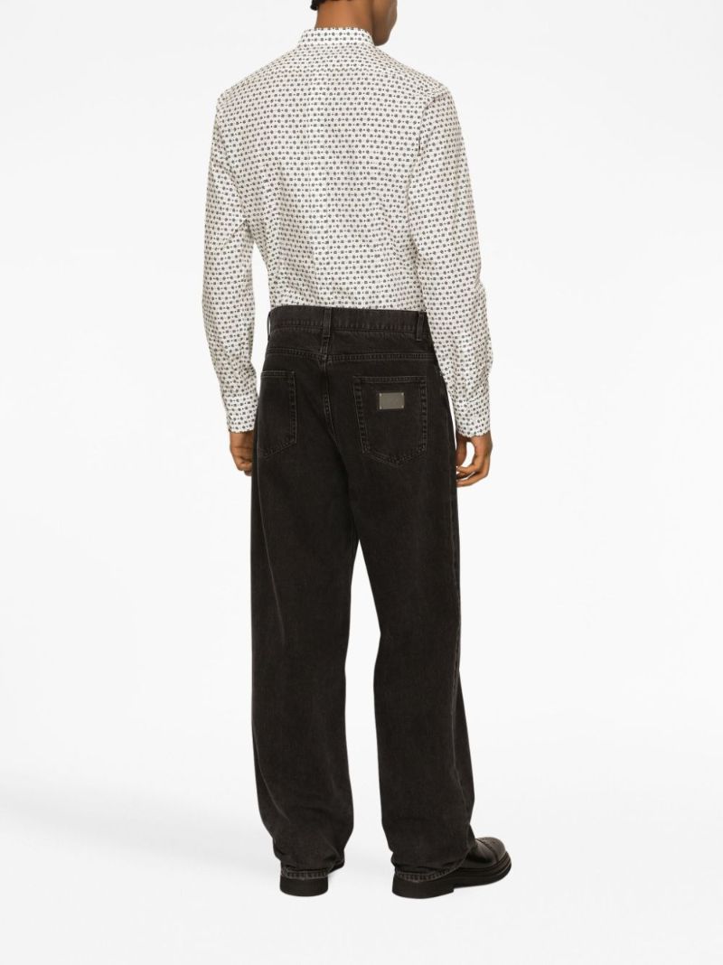 White Dg Print Long Sleeve Shirt