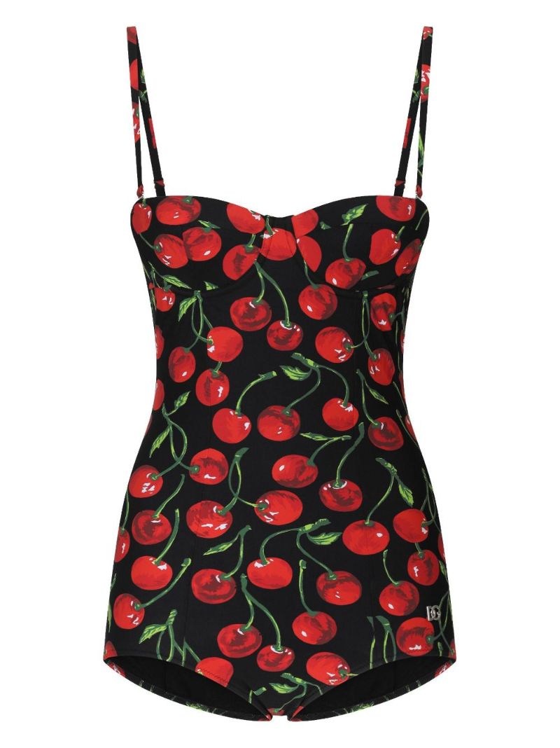 Black Cherry-print Balconette Swimsuit