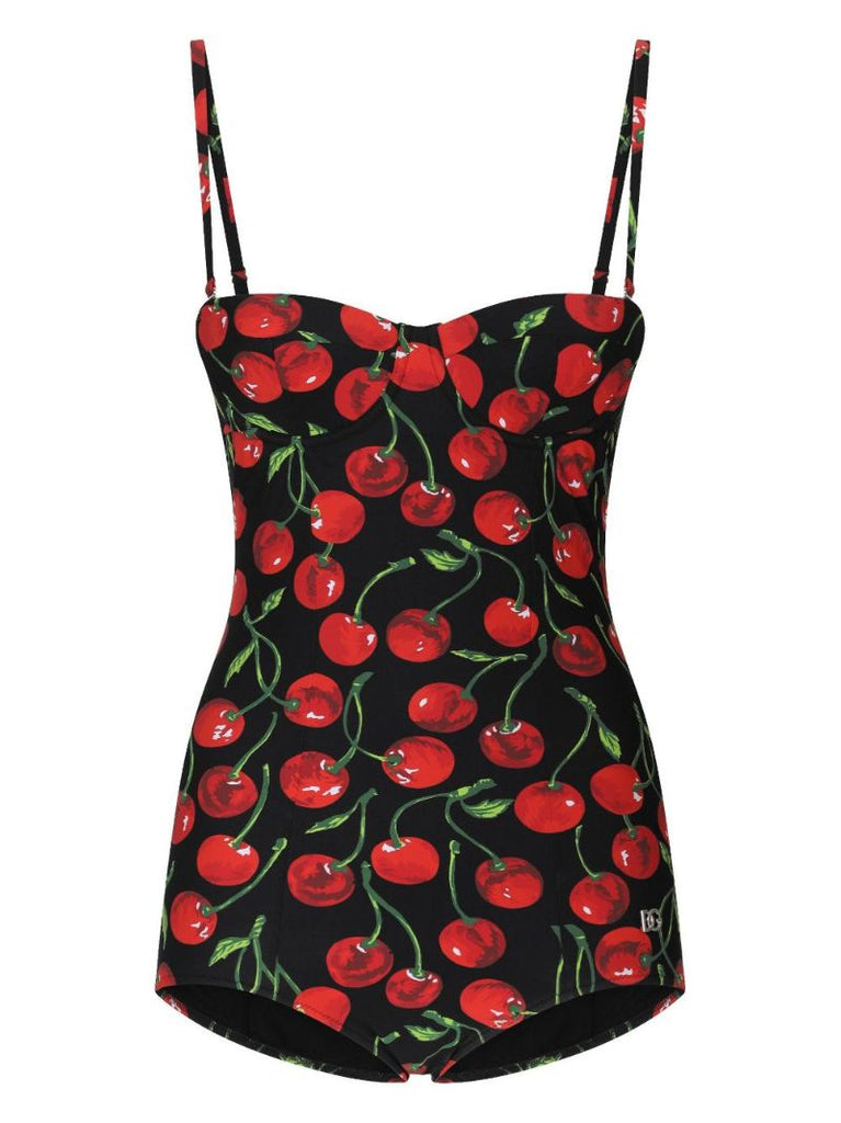 Black Cherry-print Balconette Swimsuit