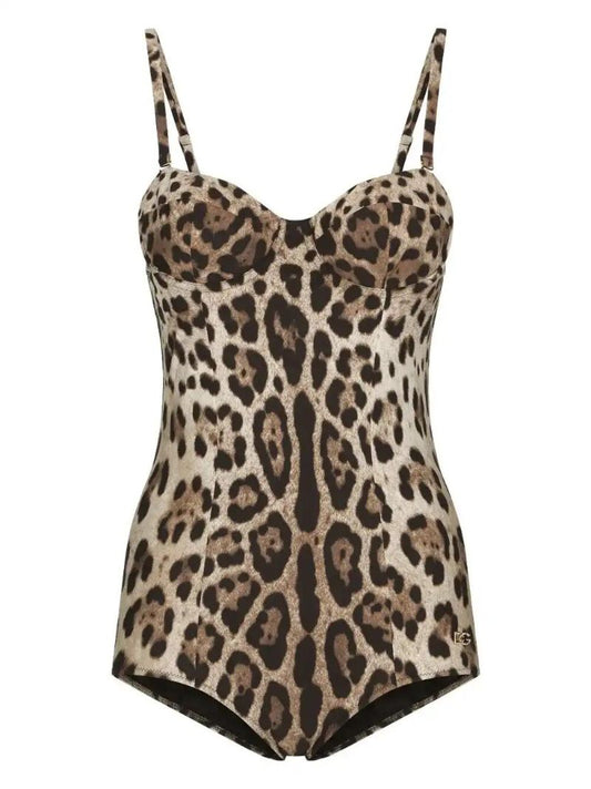 Leopard-print Logo-lettering Swimsuit