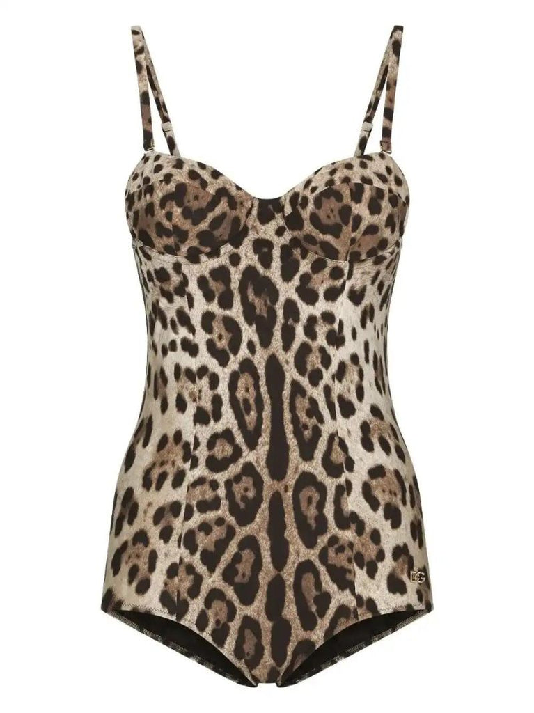 Leopard-print Logo-lettering Swimsuit