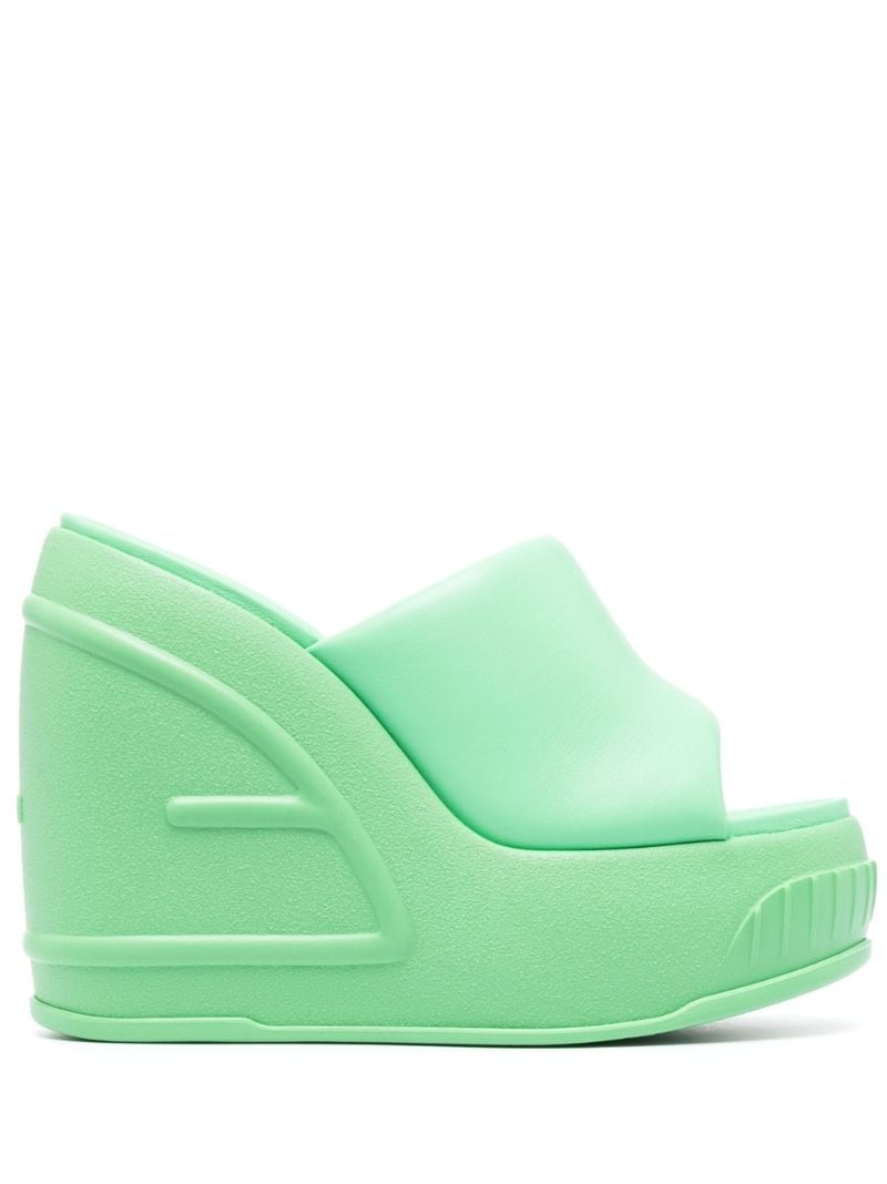 Green Fashion Show Leather Wedge Mules