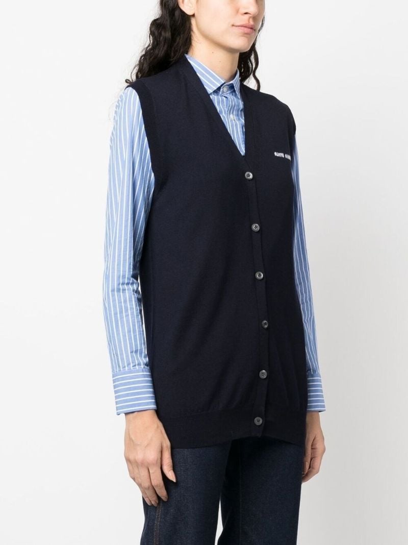 Blue Logo-intarsia Virgin Wool Cardigan