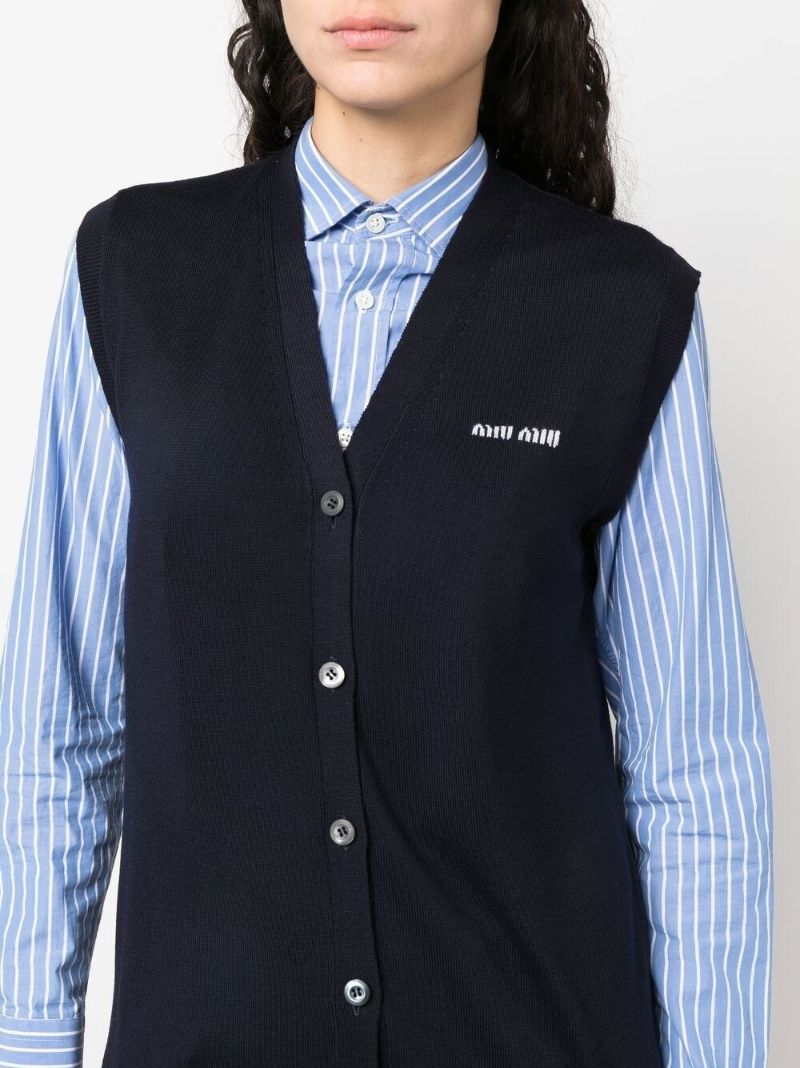 Blue Logo-intarsia Virgin Wool Cardigan