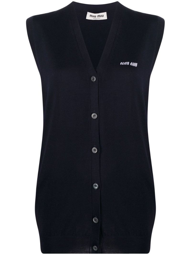 Blue Logo-intarsia Virgin Wool Cardigan