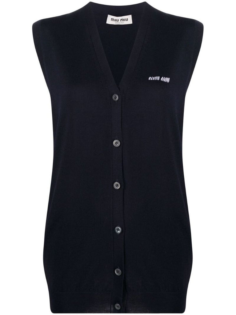 Blue Logo-intarsia Virgin Wool Cardigan