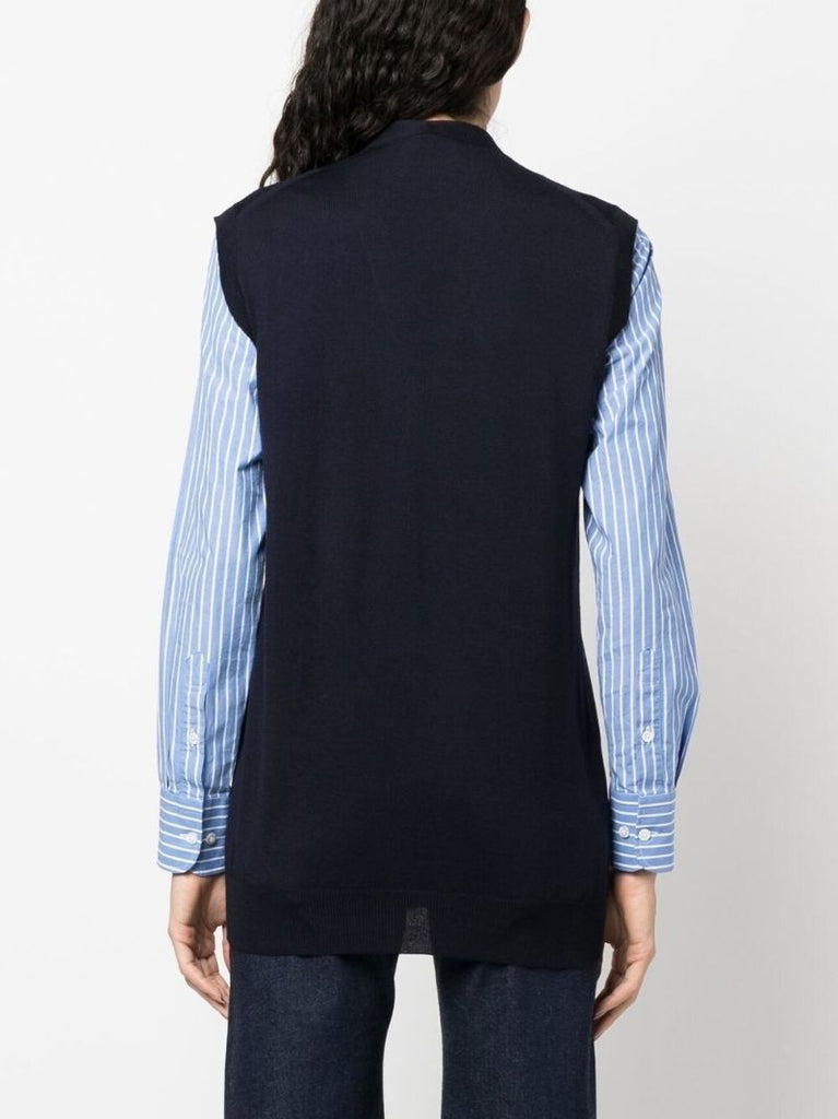 Blue Logo-intarsia Virgin Wool Cardigan