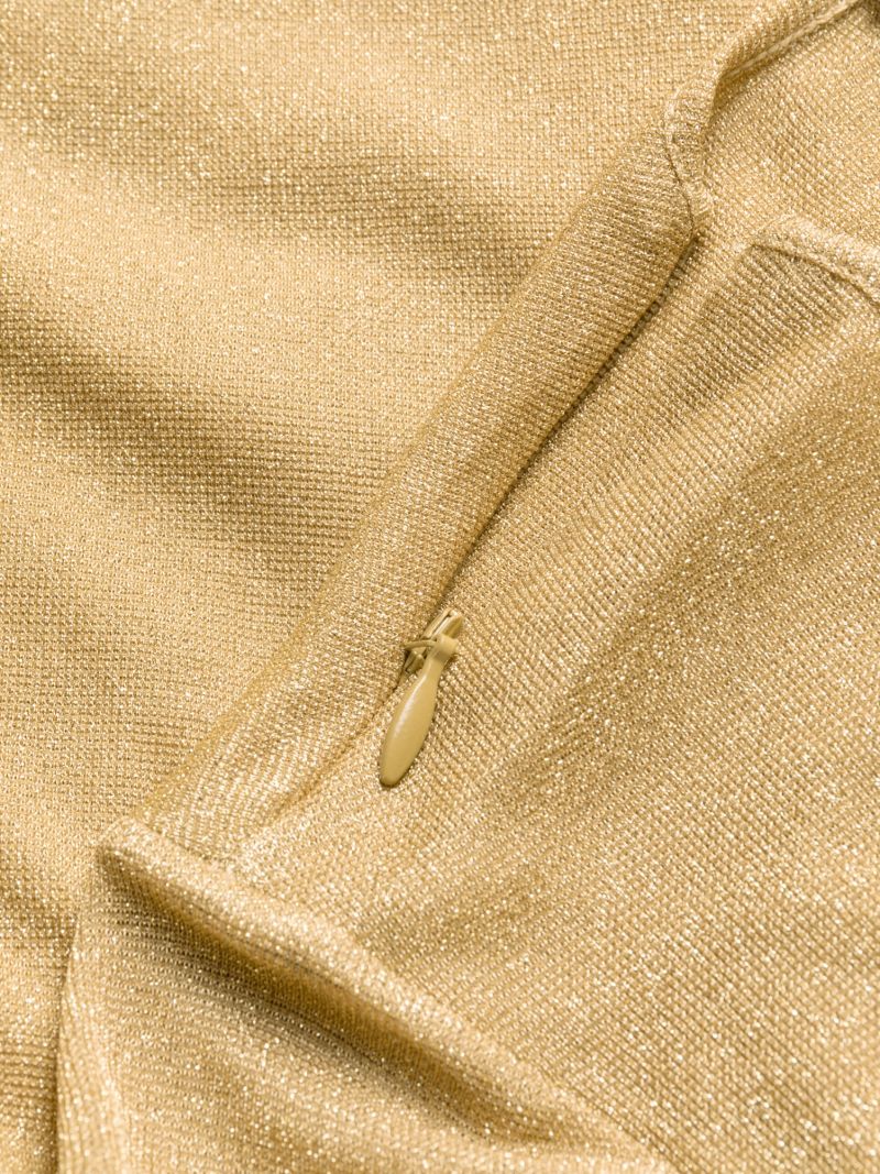 Neutral Lyrical Pleated Lurex Gown