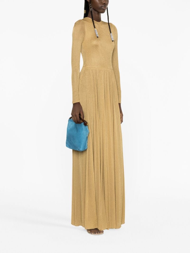 Neutral Lyrical Pleated Lurex Gown