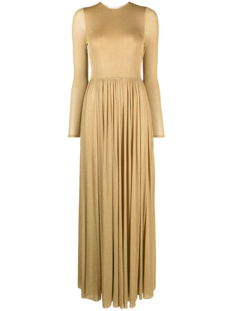 Neutral Lyrical Pleated Lurex Gown