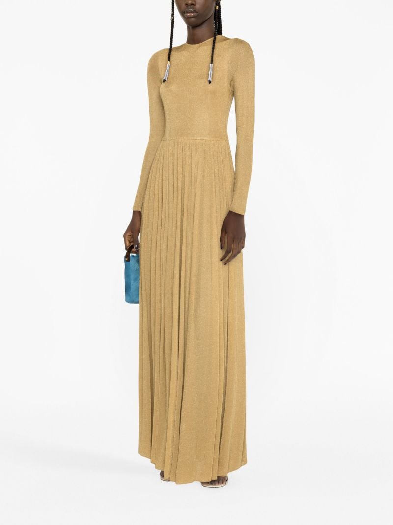 Neutral Lyrical Pleated Lurex Gown