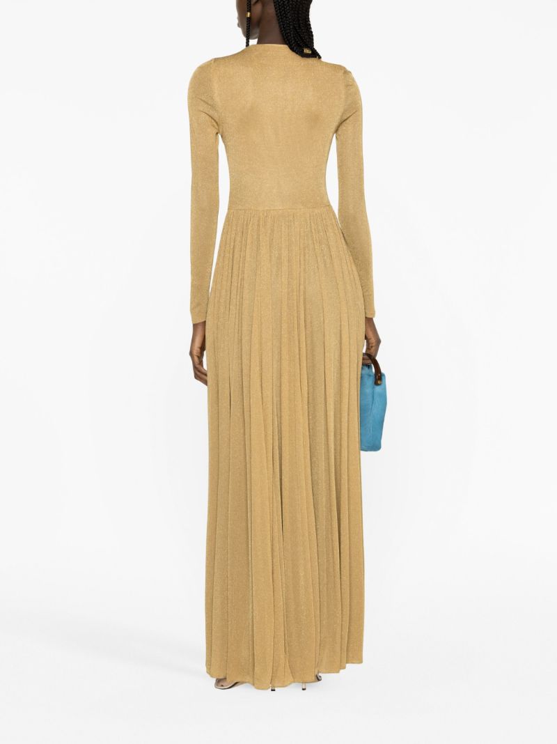 Neutral Lyrical Pleated Lurex Gown