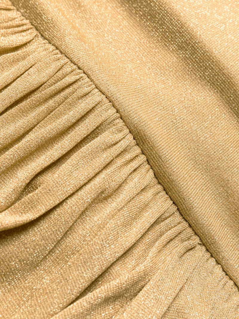 Neutral Lyrical Pleated Lurex Gown