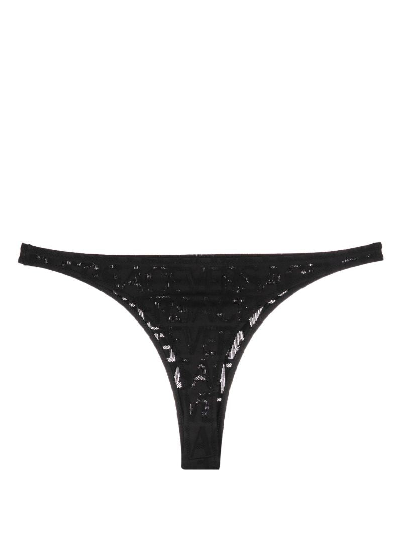 Black Versace Allover Lace Thong