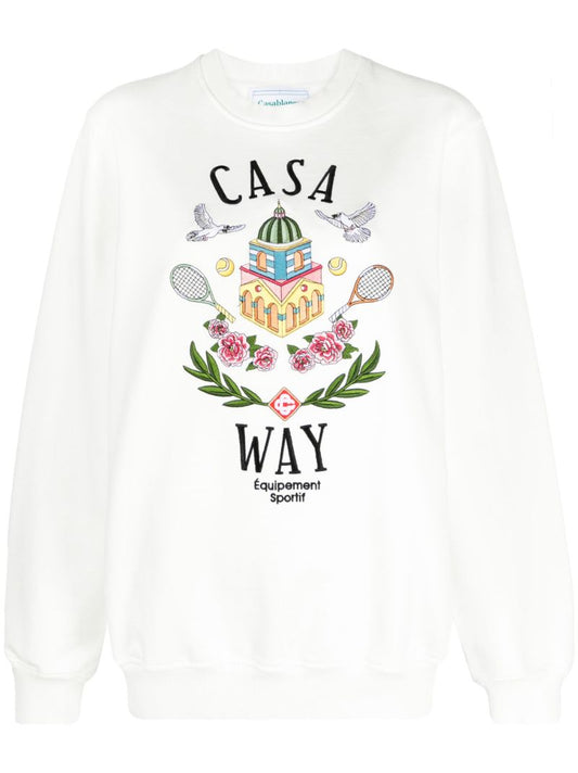 White Casa Way Embroidered Sweatshirt
