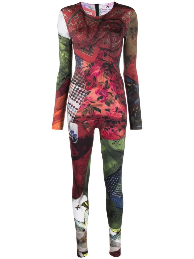 Red Scarves-print Catsuit