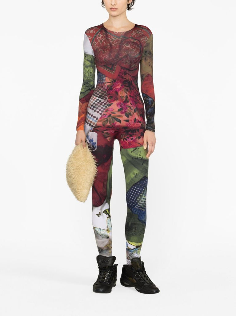 Red Scarves-print Catsuit