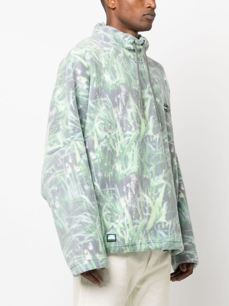 Green Printed Fleece Sweatshirt