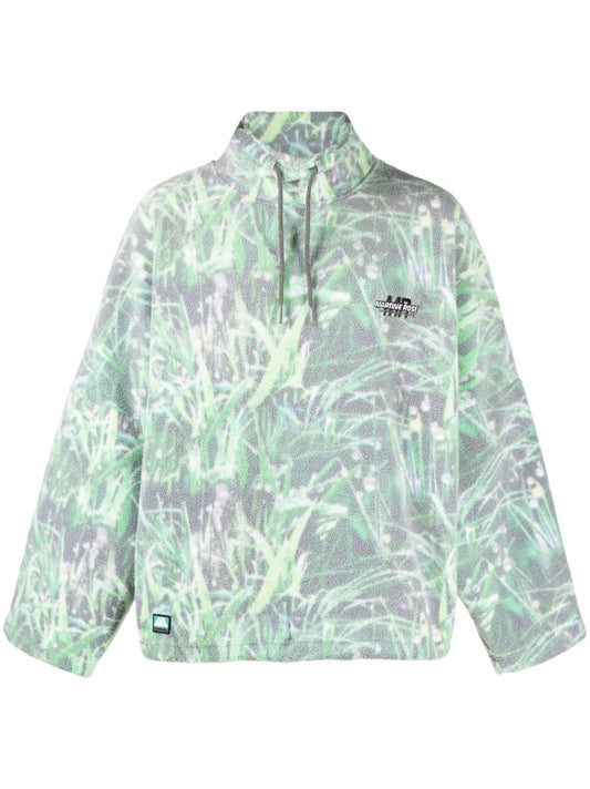 Green Printed Fleece Sweatshirt