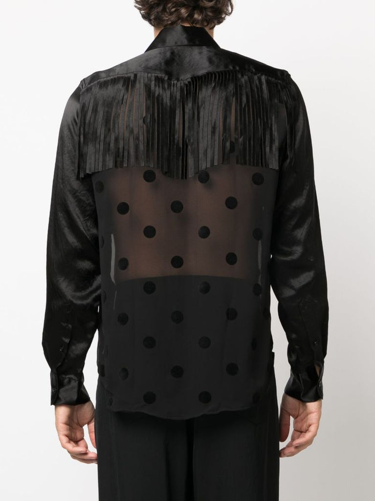 Black Fringed Sheer Shirt