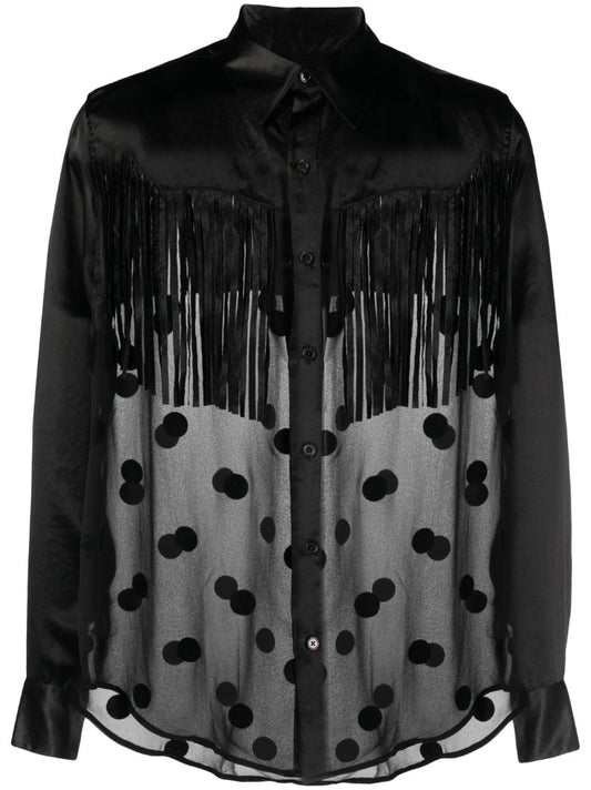 Black Fringed Sheer Shirt