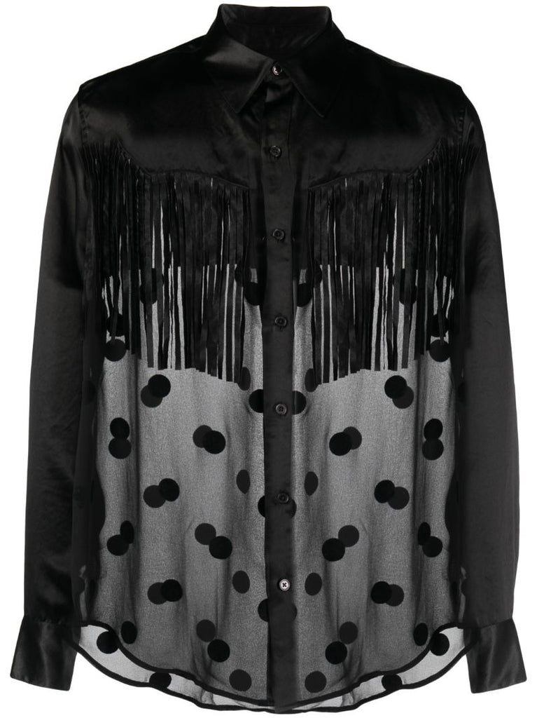 Black Fringed Sheer Shirt