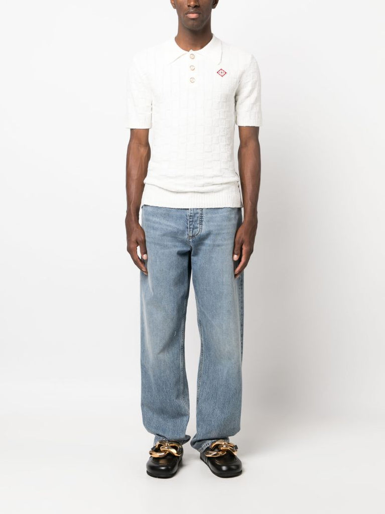 White Knitted Polo Top