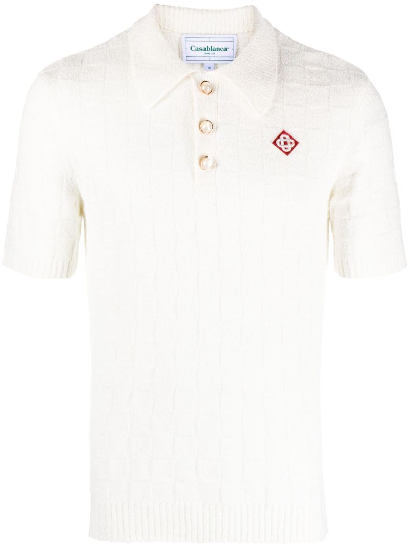 White Knitted Polo Top