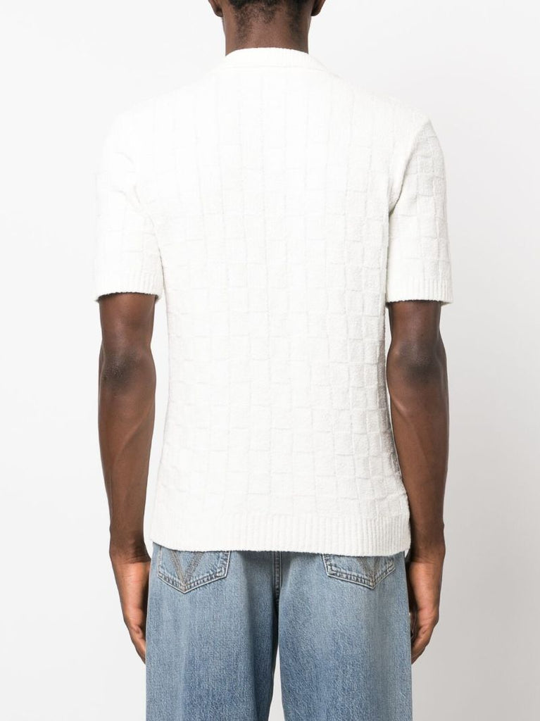 White Knitted Polo Top