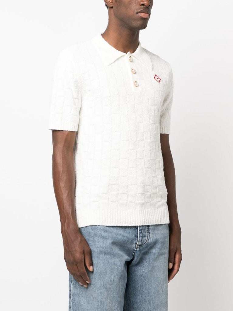 White Knitted Polo Top