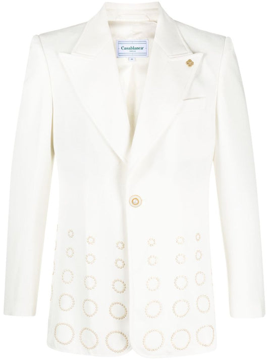White Gradient Rhinestone-embellished Blazer