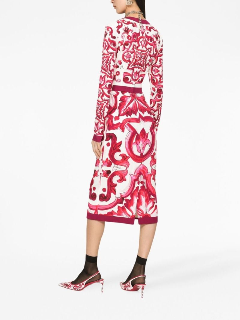 Red Majolica Print Pencil Midi Dress
