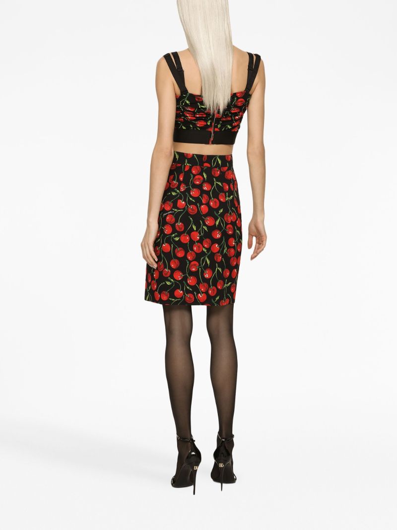 Black Cherry Print Ruched Crop Top