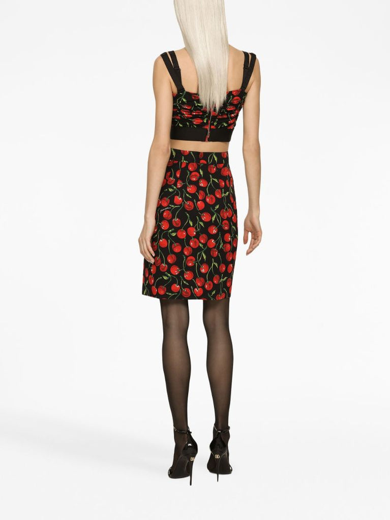 Black Cherry Print Ruched Crop Top