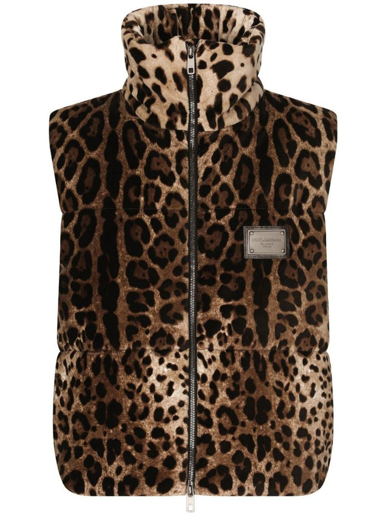 Brown Logo-plaque Leopard-print Gilet