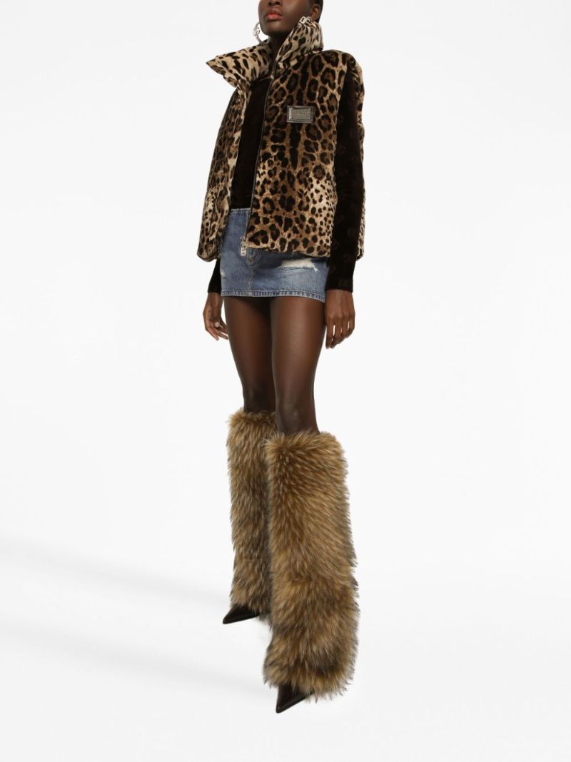 Brown Logo-plaque Leopard-print Gilet