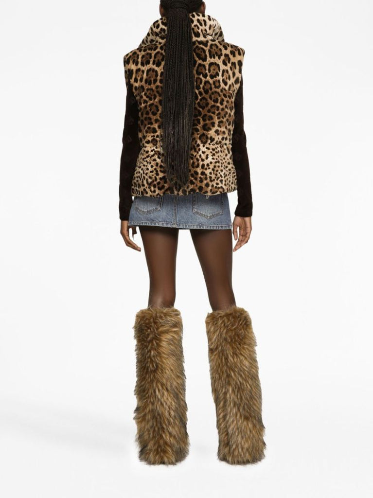Brown Logo-plaque Leopard-print Gilet