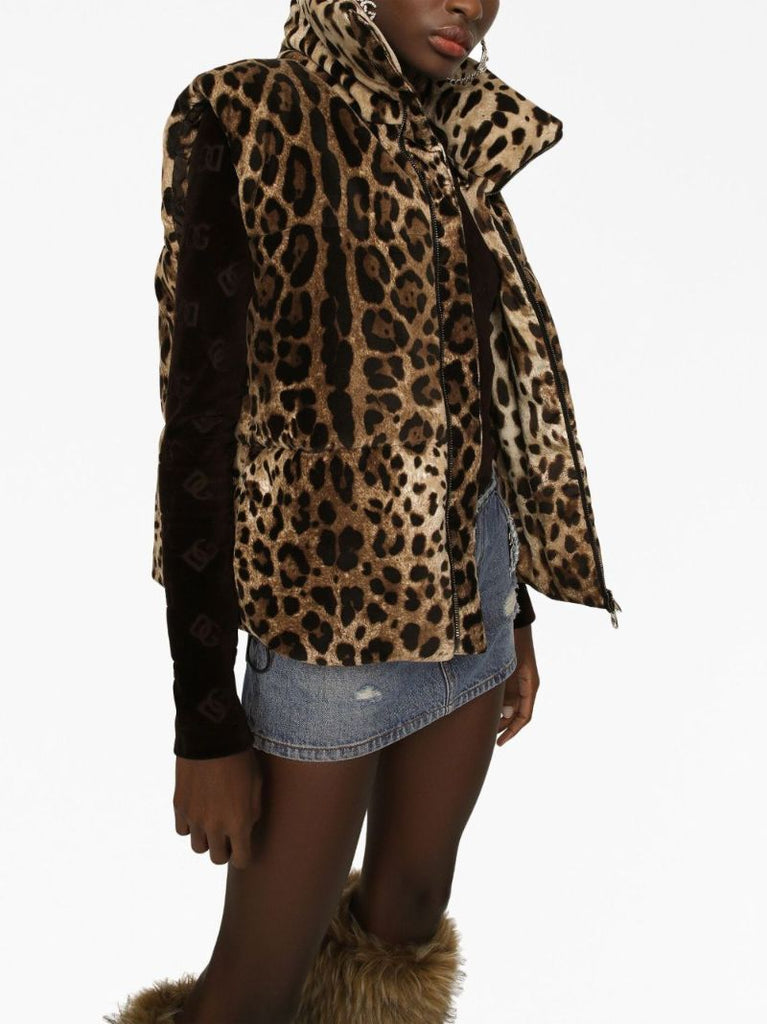 Brown Logo-plaque Leopard-print Gilet