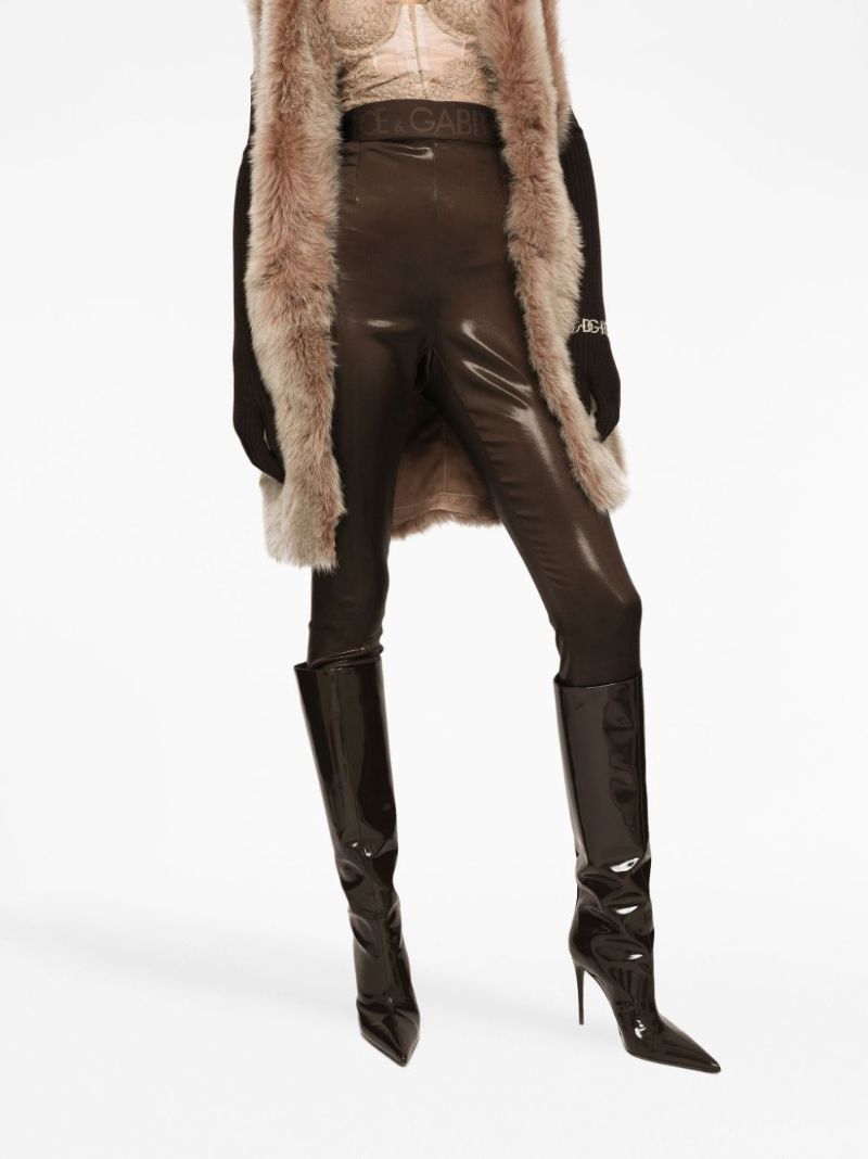 Brown Logo-waistband Satin Leggings