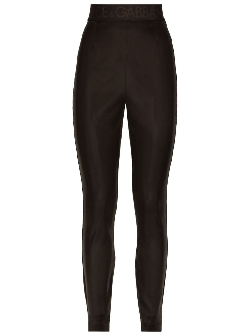 Brown Logo-waistband Satin Leggings
