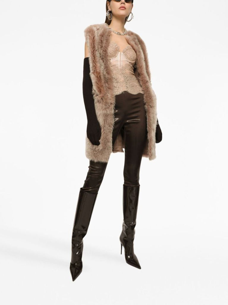 Brown Logo-waistband Satin Leggings