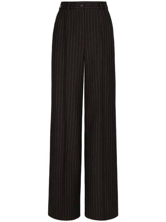 Black Pinstripe-pattern Wool Trousers