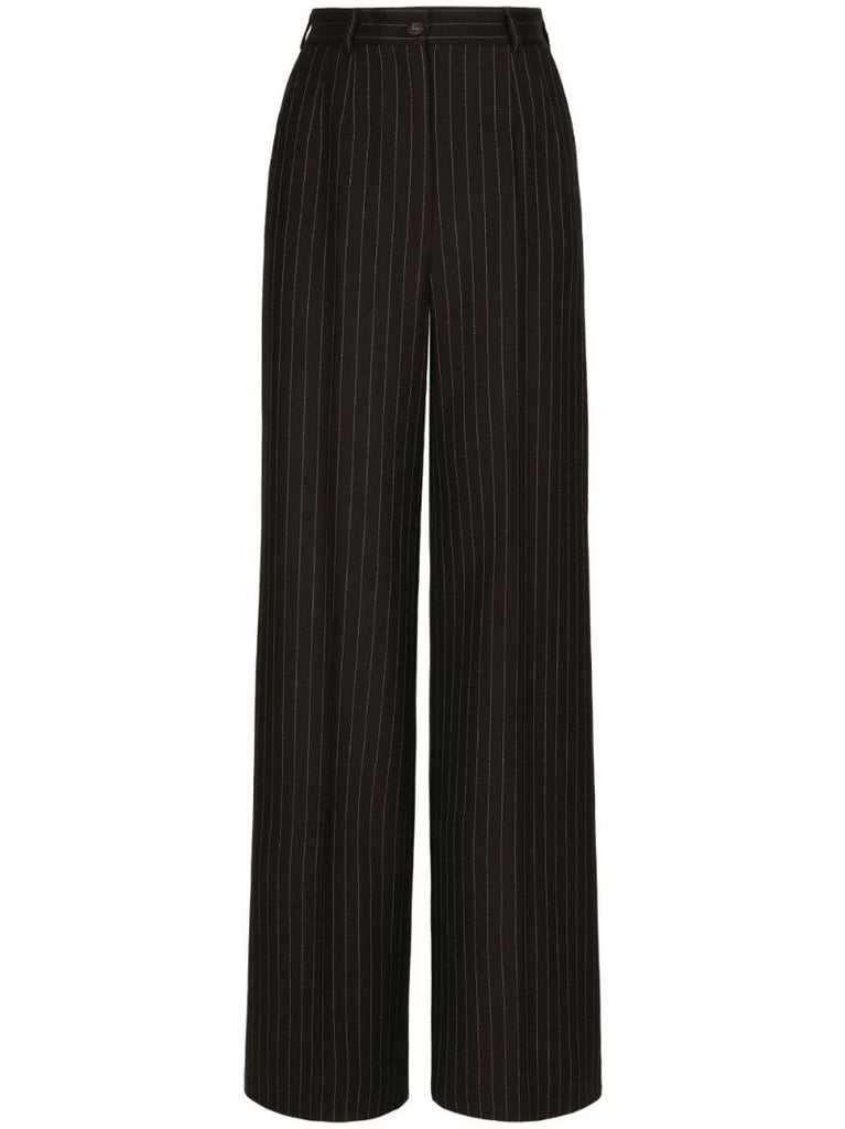 Black Pinstripe-pattern Wool Trousers