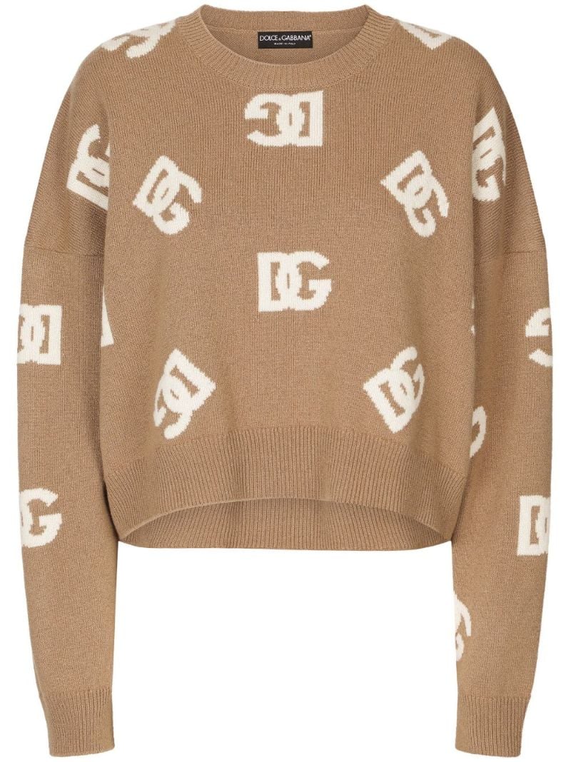 Neutral Dg-jacquard Virgin Wool Sweater