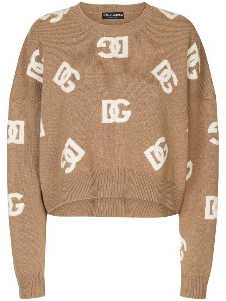 Neutral Dg-jacquard Virgin Wool Sweater