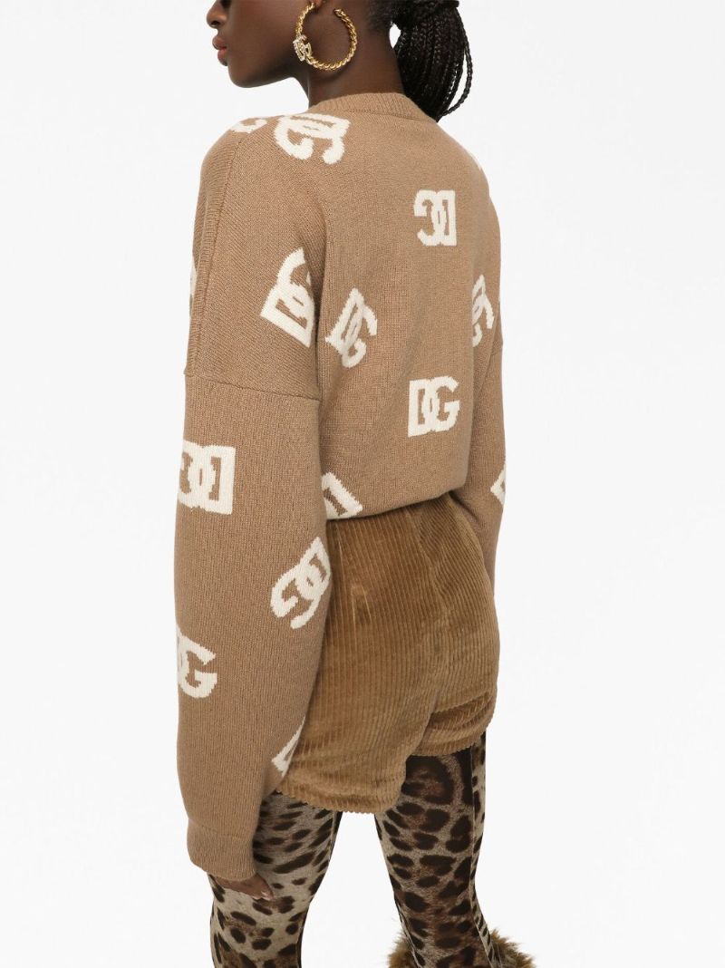 Neutral Dg-jacquard Virgin Wool Sweater