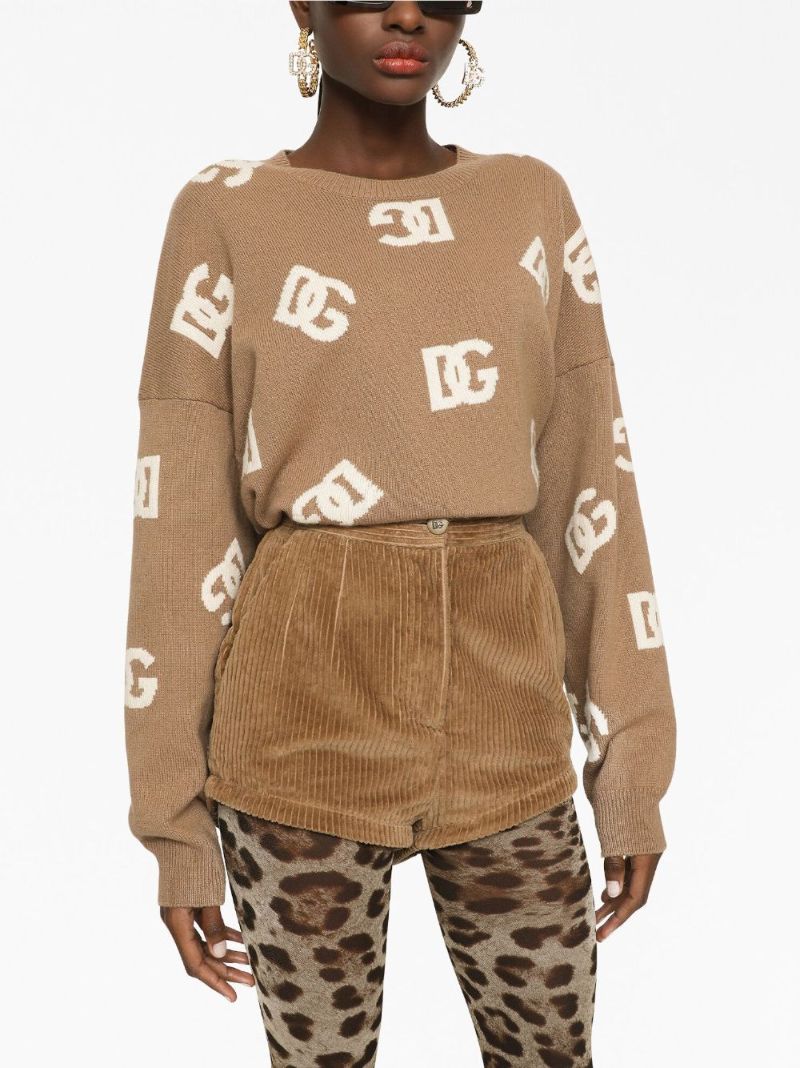 Neutral Dg-jacquard Virgin Wool Sweater